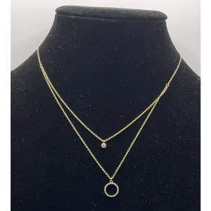 925 Sterling Gold Vermeil CZ Circle Pendant Necklace Layered thumbnail 2