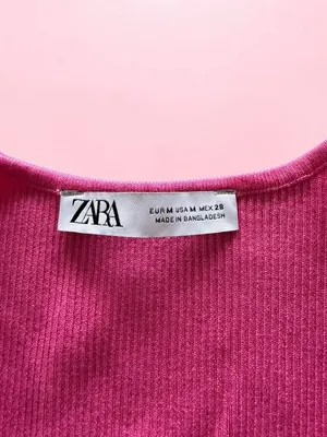 ZARA Pink Ribbed Knit Wrap Cropped V-Neck Top‎ - M thumbnail 3