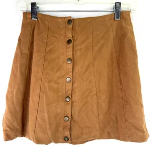 Altar'd State Brown Faux Suede Cassie Mini Button Up Skirt Size XS thumbnail 1