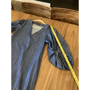 Padova Colombia kaftan denim jean balloon sleeve v neck boho resort Midi dress 6 thumbnail 10