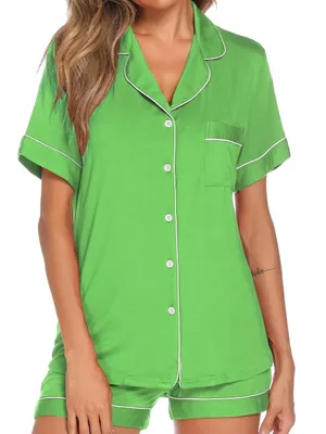 Aamikast Button Up Pajama Set for Women Shorts Short Sleeve Knit Sleepwear thumbnail 1