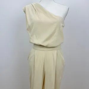 Free People Avery One Shoulder Jumpsuit Wide Leg Pockets Cream Ivory US 4 NWT thumbnail 7