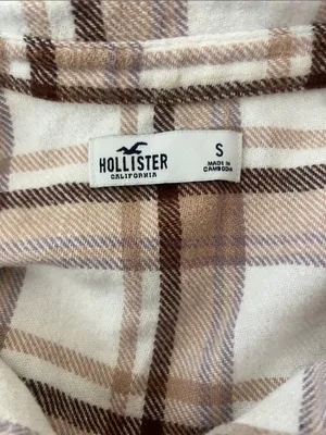 Hollister Plaid Button-Up Shirt in Cream & Brown Size S thumbnail 6