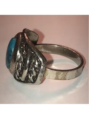 Vintage Silver Tone Faux Turquoise Adjustable Retro Boho Ring Blue thumbnail 4