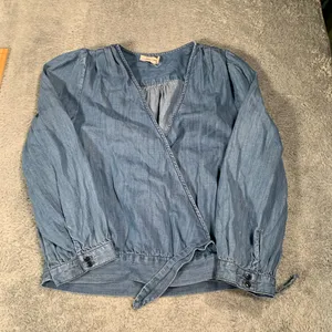 Madewell Blue Denim Wrap Blouse medium thumbnail 1