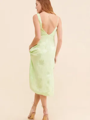 For Love & Lemons Llana Satin Midi Dress Elegant Feminine Lime Green Size S thumbnail 10
