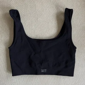 Set Active Black Ribbed Sports Bra thumbnail 1