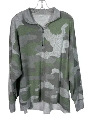 Aerie Green Camo Camouflage Oversized Fleece Quarter Zip Sweatshirt Lounge Med M thumbnail 1