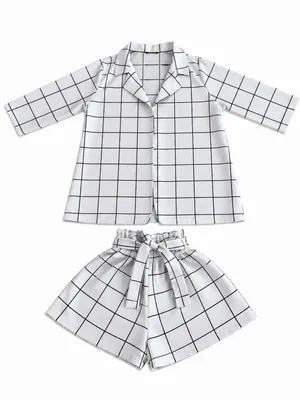 SHEIN White and Black Grid-Print Set thumbnail 1