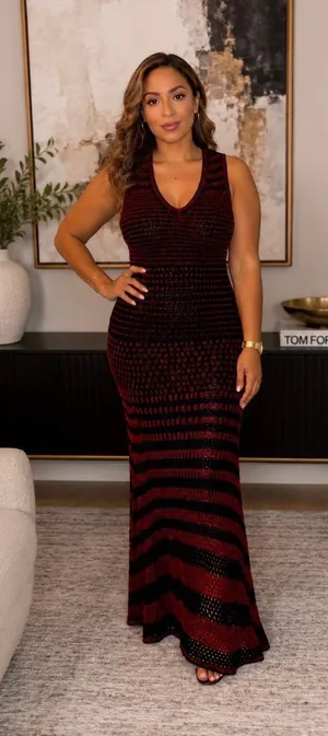 Zara Red and Black Knit Maxi Dress thumbnail 1