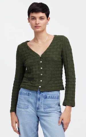 Madwell Sweater‎ Women XL Green Basket Weave Stitch Bell Sleeve Tee NU769 thumbnail 1