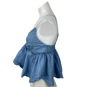 BP. Blue Lace Eyelet V Neck Sleeveless Crop Babydoll Peplum Camisole Tank Top S thumbnail 3
