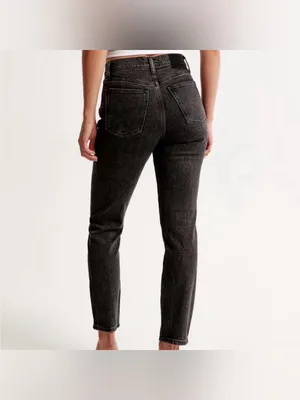 Abercrombie & Fitch High-Rise the mom Slim Straight Jeans - Black Wash SZ:33/16S thumbnail 2