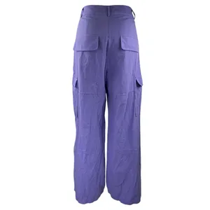 La Chocole Women's Purple High Waisted Wide Leg Trousers Cargo Pants Size 40 thumbnail 3
