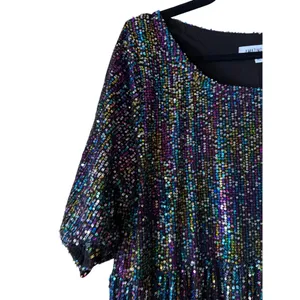 Amazing Lace Oil Slick Sequin Tiered Babydoll Concert and Party Mini Dress XL thumbnail 3