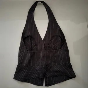 Chocolate Pinstripe Halter Vest Top 🍫✨ Y2K Chic Tailored Waistcoat – Button Front, Snatched Fit (Size S, BNWT vibe) thumbnail 4