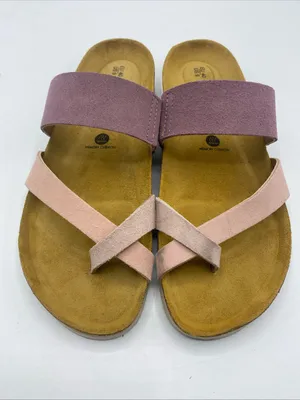 Plakton Cross Strap Leather Slide Sandals Memory Cushion Purple Pink US 9 Cork thumbnail 6