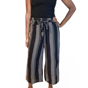 Topshop black gray striped wide leg trousers paperbag pants tie waist size small thumbnail 12