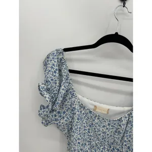 Altar'd‎ State Crop Top Women Large Blue Microfloral Milkmaid Summer Tie Back thumbnail 4