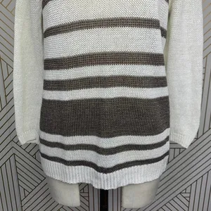 360 Sweater Jagger Sweater Stripe Crossback Knit‎ Linen White Brown Size Medium thumbnail 5