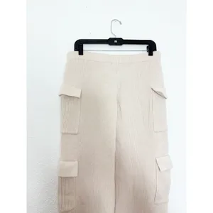 Edikted Wynter Knit Cargo Pants Size Medium Cream Ribbed Wide Leg Loungewear thumbnail 12