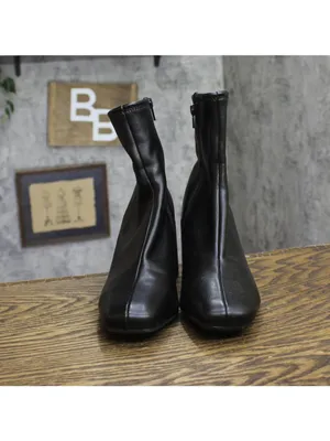 A New Day Block Heel Slouchy Faux Leather Booties Black 7.5M thumbnail 3