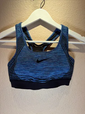 Nike Pro Hyper Classic Women’s Lined Sports Bra Size Small Blue Black thumbnail 2