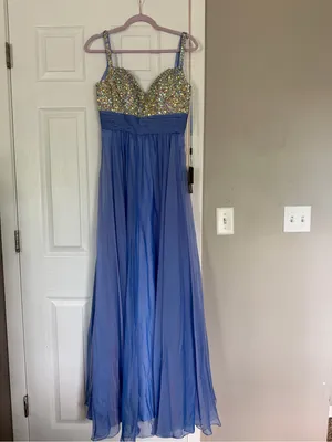 La Femme Periwinkle Blue Rhinestone Maxi Dress Event Prom Wedding Guest NEW thumbnail 2