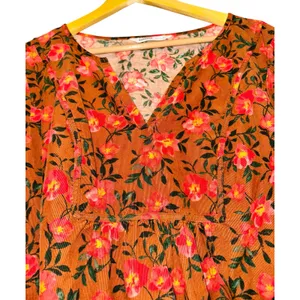 Sonoma Burnt Orange Floral Corduroy Blouse Women's Size 1X‎ Peasant Fall Pumpkin thumbnail 3
