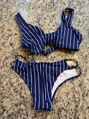 Blooming Jelly Navy Stripe Tie-Front Bikini Set thumbnail 5