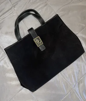 Lauren Black canvas & Leather Tote — Metallic Buckle — Classic Everyday Bag thumbnail 1