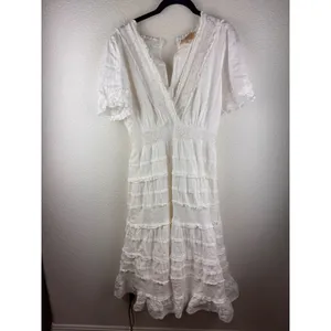 Anthropologie Love‎ The Label White Fairy Lace Tiered Ruffle Midi Dress Size M thumbnail 3