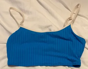 Aerie Real Good Blue Ribbed Scoop Bikini Top thumbnail 1