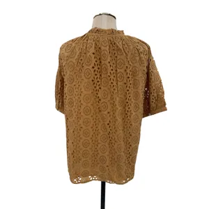 Cleobella Kate Organic Cotton Eyelet Puff Sleeve Blouse Wheat Brown Size Large thumbnail 6