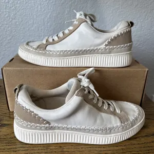 Dolce Vita Women's Fashion Sneakers Size 7.5 Cream Brown Lace Up Soft Casual thumbnail 1