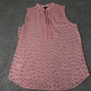 Ann Taylor Pink Burnout Ruffle Split Neck Sleeveless Blouse Top Large thumbnail 1
