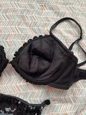 Victoria’s Secret vintage Y2K black sequined bra and thong panty set thumbnail 7