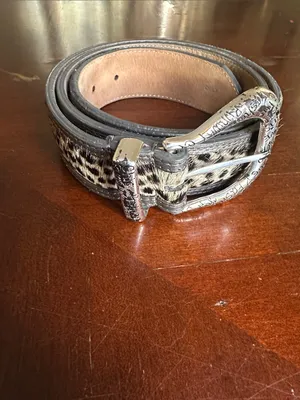Vintage Brighton Pony hair Leopard print Belt w/Decorative Buckle - Brown thumbnail 8