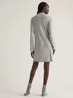 Quince Gray Bamboo Jersey Pajama Sleep Shirt with White Trim Size Medium thumbnail 4