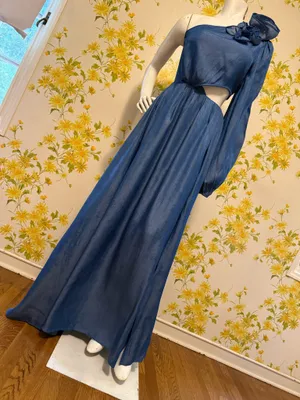The Sang One-Shoulder Blue Maxi Dress with Floral Shoulder Detail size L thumbnail 13