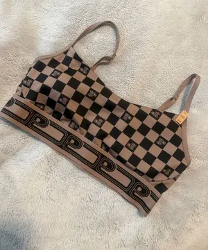 PINK NWOT Checkerboard Bralette in Dark Beige and Black Size M thumbnail 1