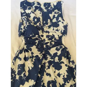 Abercrombie & Fitch Navy Cream Floral Fit & Flare Dress Sleeveless Ruched Waist thumbnail 6