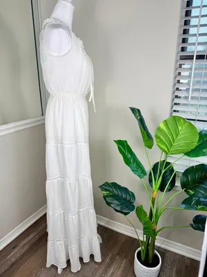 A.Peach White Boho Maxi Dress Womens Large Lace Button Front thumbnail 10