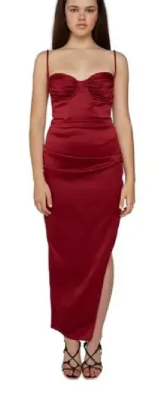 Elegant Red Satin Evening Dress thumbnail 1