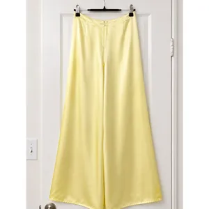 Handmade Butter Yellow Satin Palazzo Pants Wide Leg High Rise Cottagecore Size 2 thumbnail 3