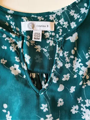 Cristina B Womens Blouse Tank top layered front Teal Floral Design Size Large thumbnail 2