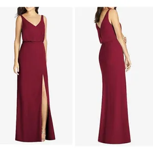 NWT‎ THREAD Bridesmaid Ines Chiffon Sleeveless Gown Burgundy Dessy Size 12 R thumbnail 2