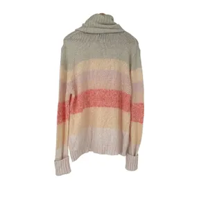 WILDFOX Striped Open Knit Turtleneck Peach Beige Sweater Size L Artsy‎ Beachy thumbnail 2