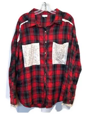 POL Button Front Lightweight Flannel Red and Black Plaid Shirt Size M thumbnail 1