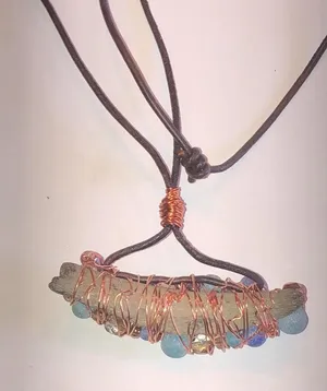 Vintage Beaded Copper Wire Wrapped Unique Boho Pendant Necklace thumbnail 6
